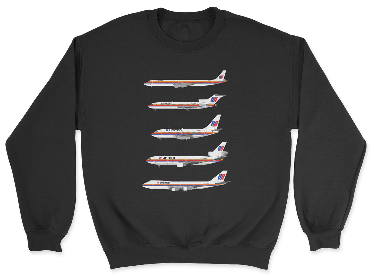 United Airlines DC-8, B727, B737, DC-10, B747 Unisex Sweatshirt - Black