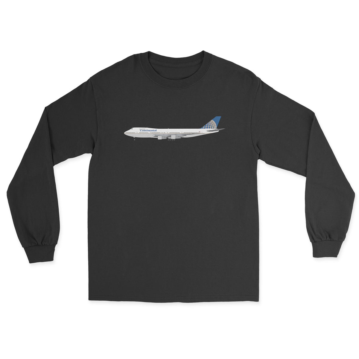 Continental Airlines Boeing 747-200 Unisex Long Sleeve T-Shirt - Black