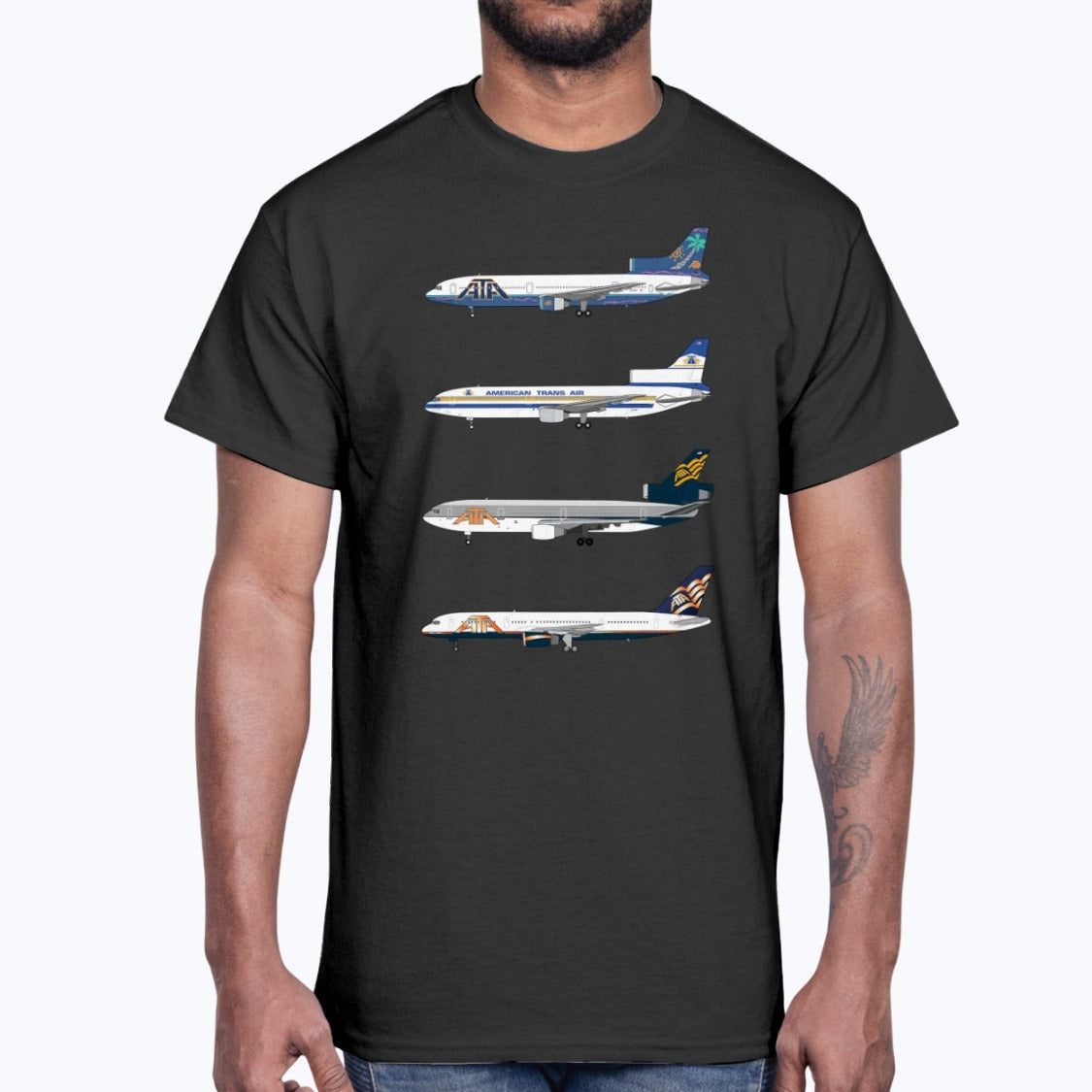 ATA Airlines L-1011, L-1011, DC-10, B757-200 Unisex T-Shirt - Black - Model