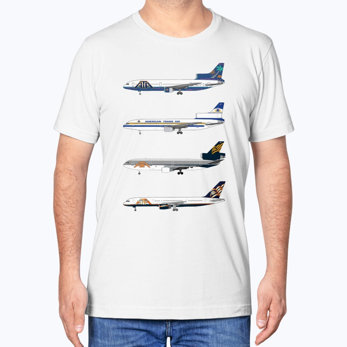 ATA Airlines L-1011, L-1011, DC-10, B757-200 Unisex T-Shirt - White - Model