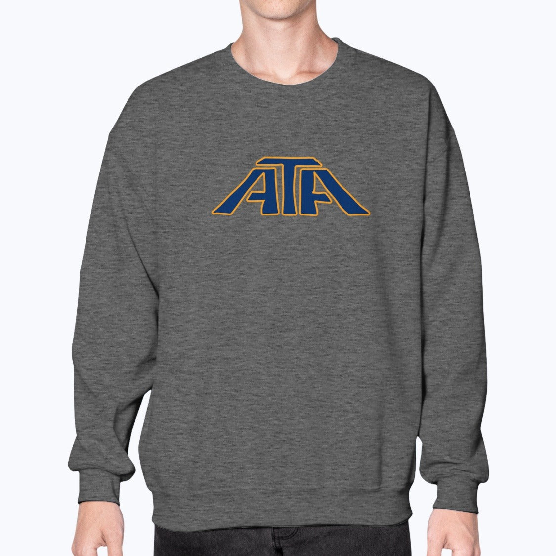 ATA Airlines Unisex Sweatshirt - Dark Heather - Model