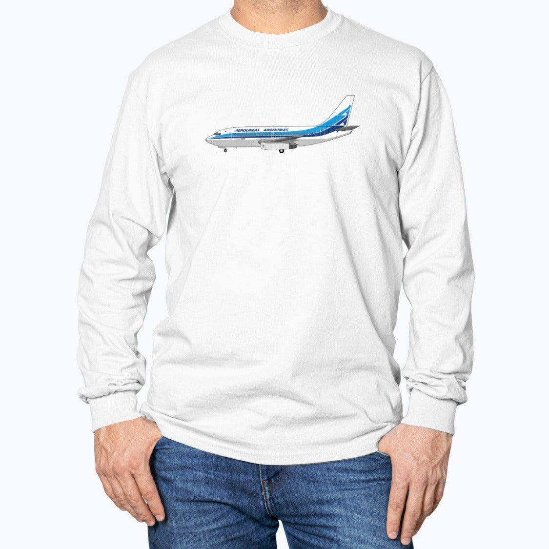 Aerolíneas Argentinas Boeing B737-200 Unisex Long Sleeve T-Shirt - White - Model