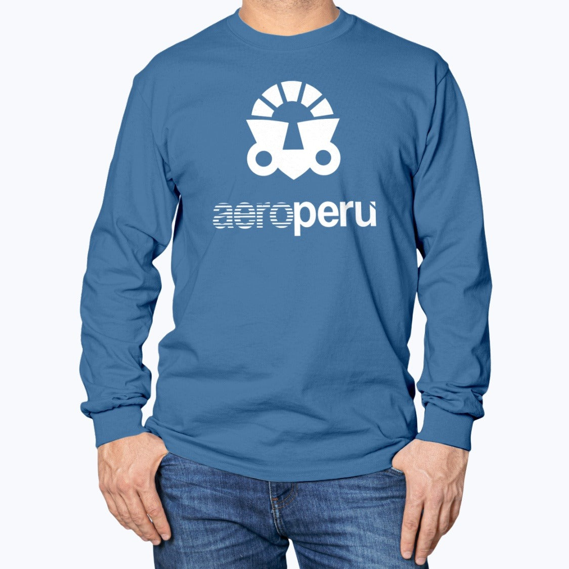 Aeroperu Unisex Long Sleeve T-Shirt - Royal Blue - Model