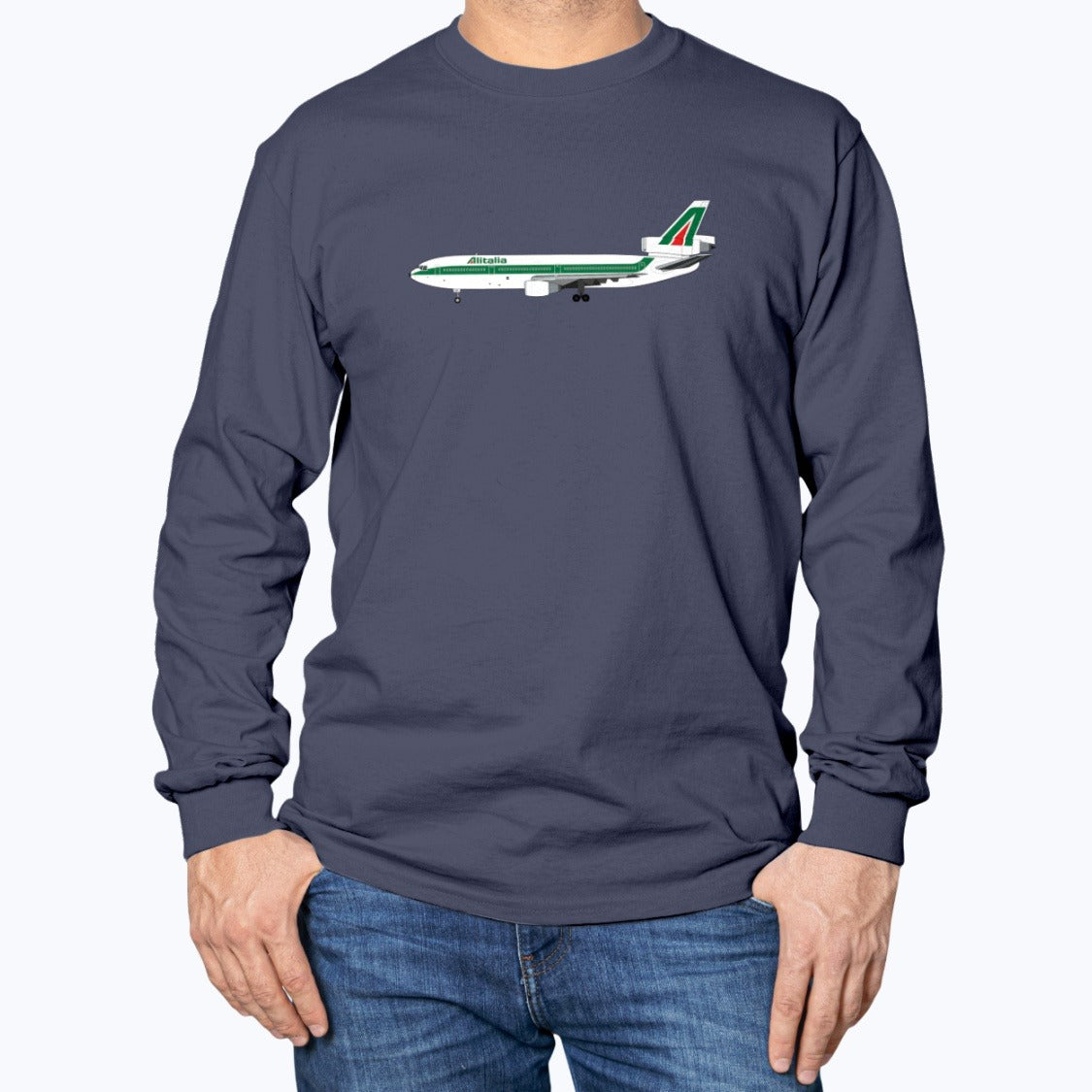 Alitalia DC-10 Unisex Long Sleeve T-Shirt - Navy - Model