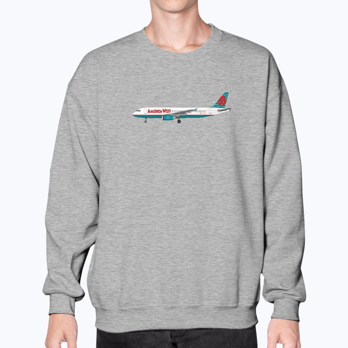 America West Airlines A320 Unisex Sweatshirt - Sport Grey - Model