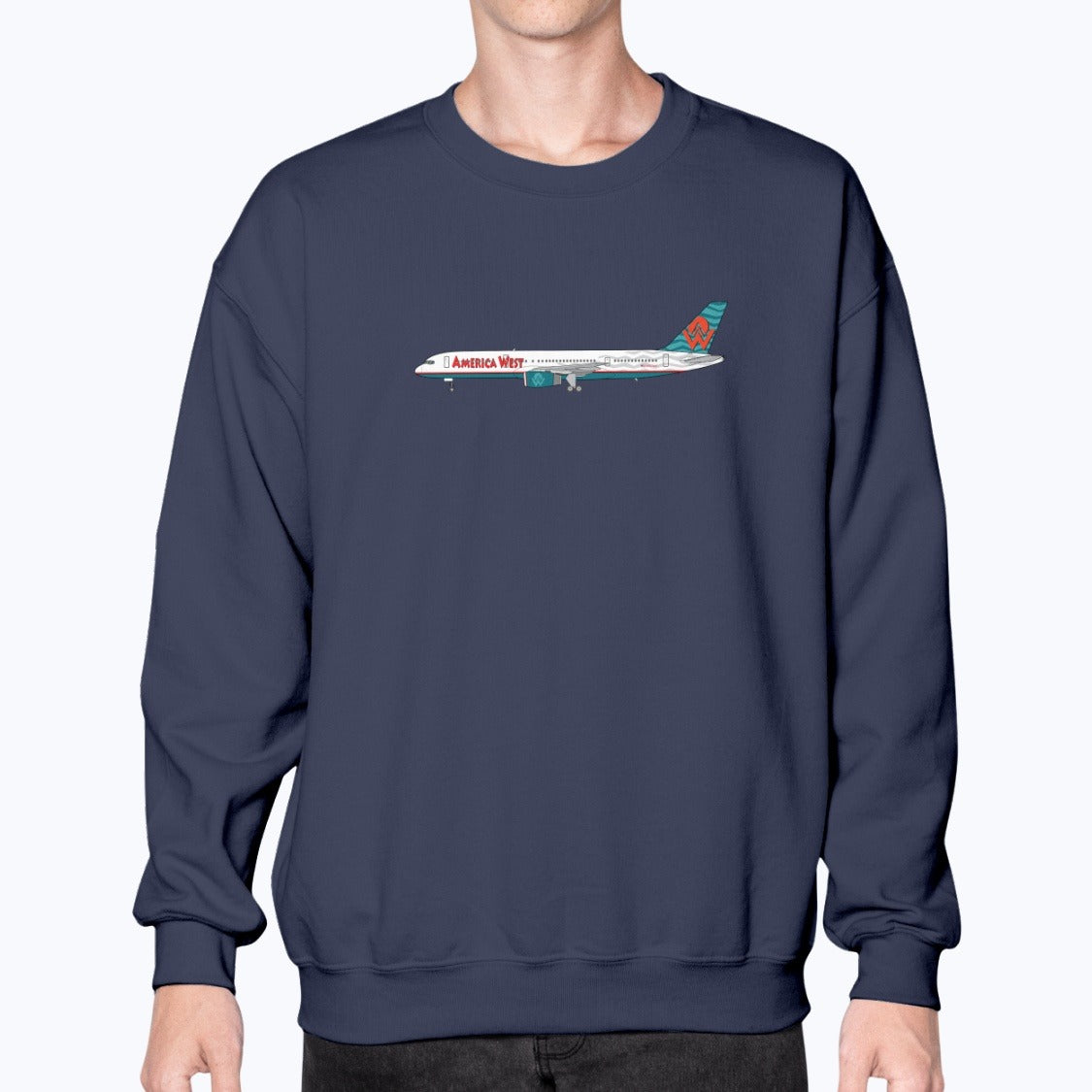 America West Airlines B757 Unisex Sweatshirt - Navy - Model