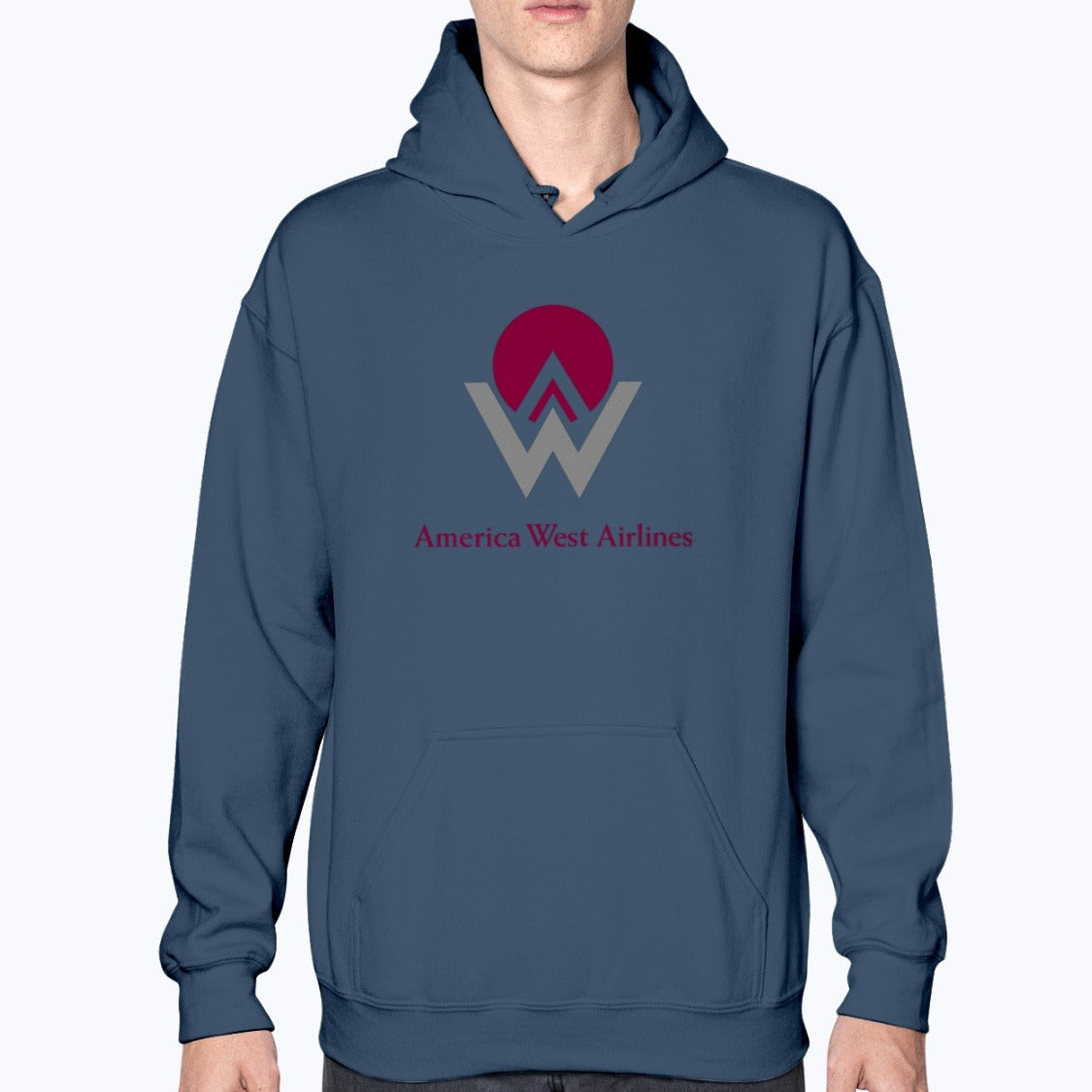 America West Airlines Unisex Hoodie - Navy - Model