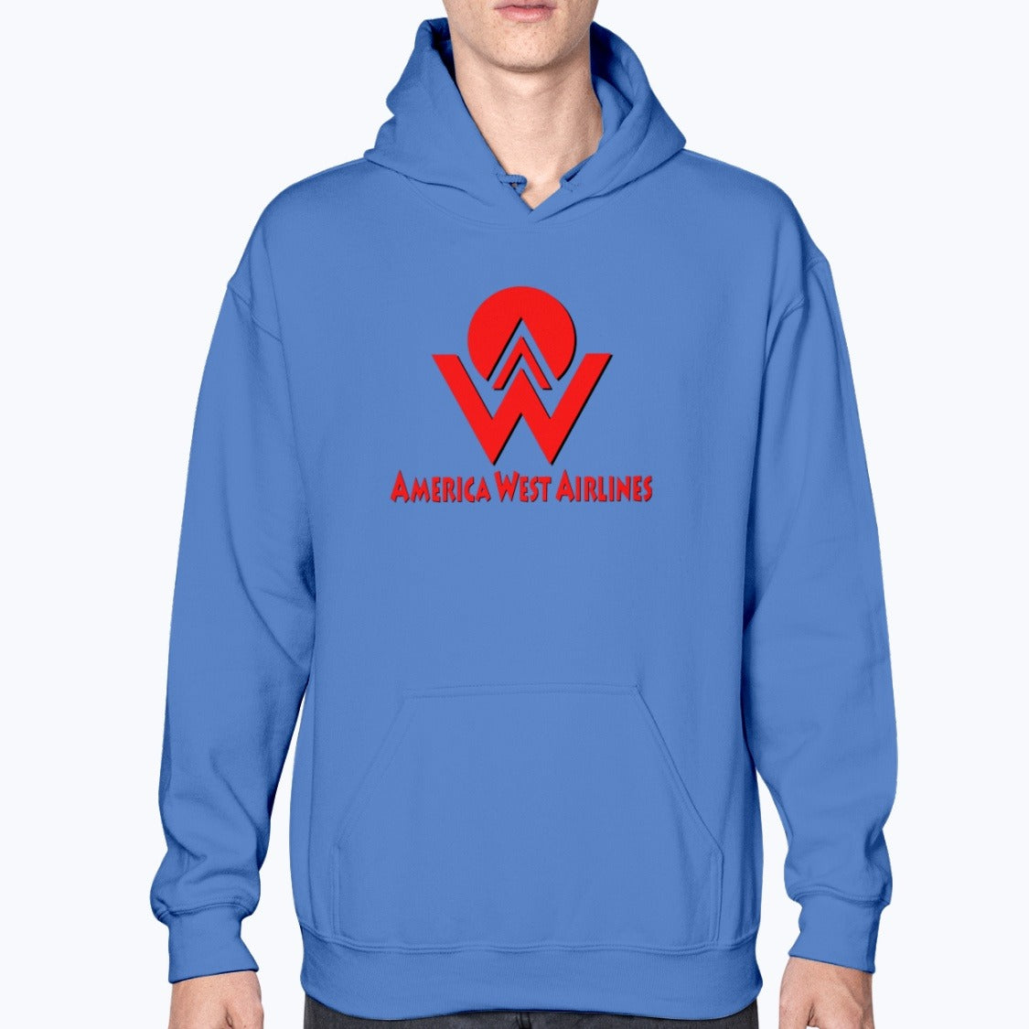 America West Airlines Unisex Hoodie - Royal Blue - Model
