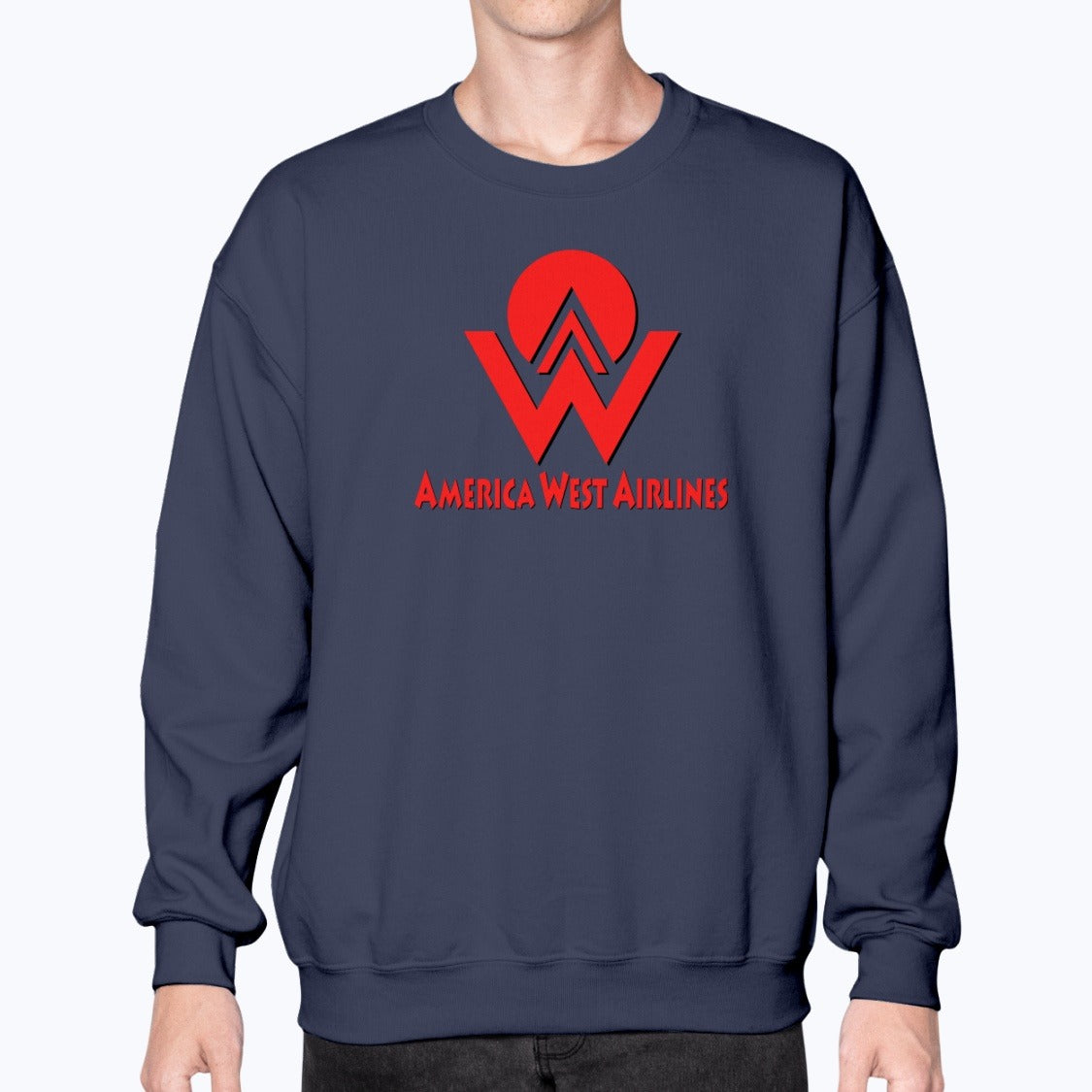 America West Airlines Unisex Sweatshirt - Navy - Model