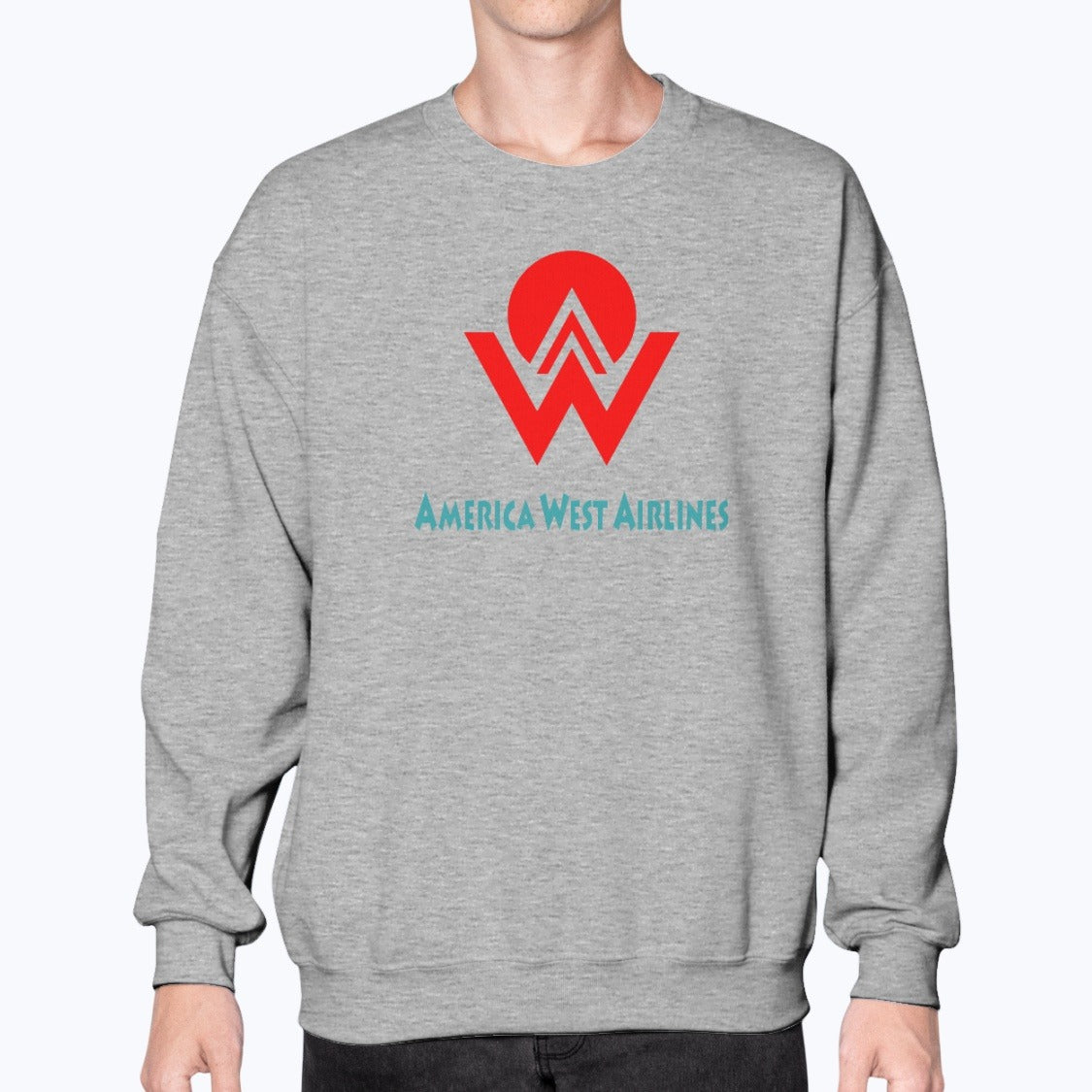 America West Airlines Unisex Sweatshirt - Sport Grey - Model