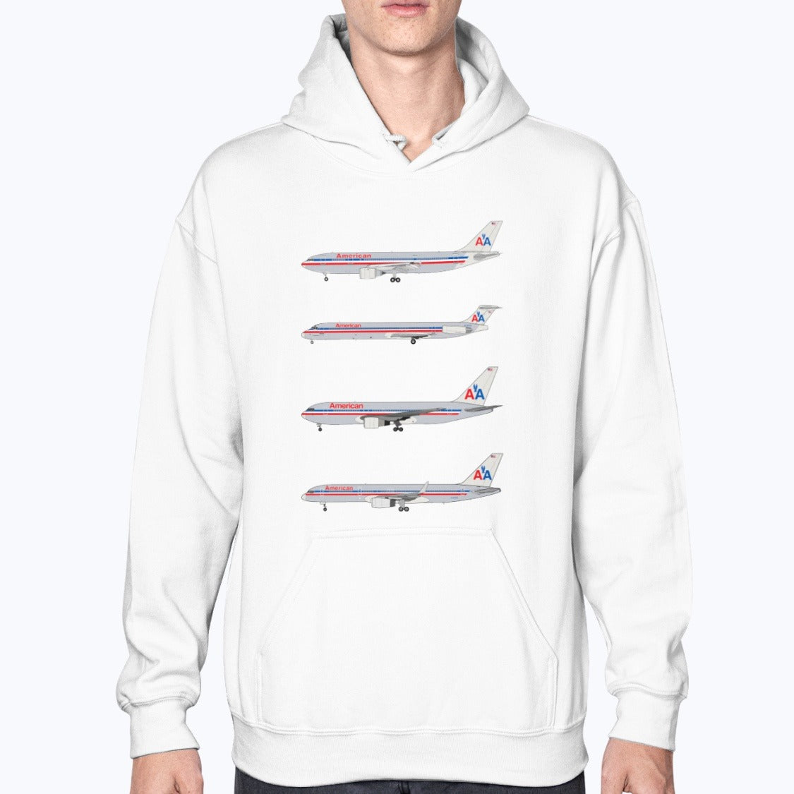 American Airlines A300, MD-80, B767, B757 Unisex Hoodie - White - Model