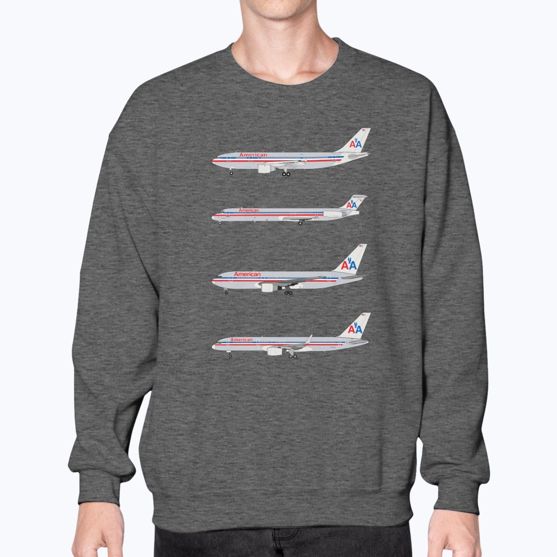 American Airlines A300, MD-80, B767, B757 Unisex Sweatshirt - Dark Heather - Model