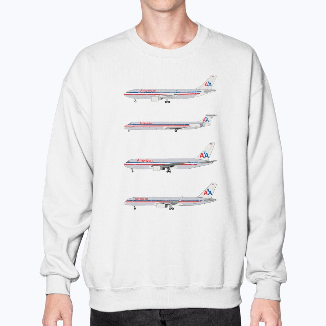 American Airlines A300, MD-80, B767, B757 Unisex Sweatshirt - White - Model