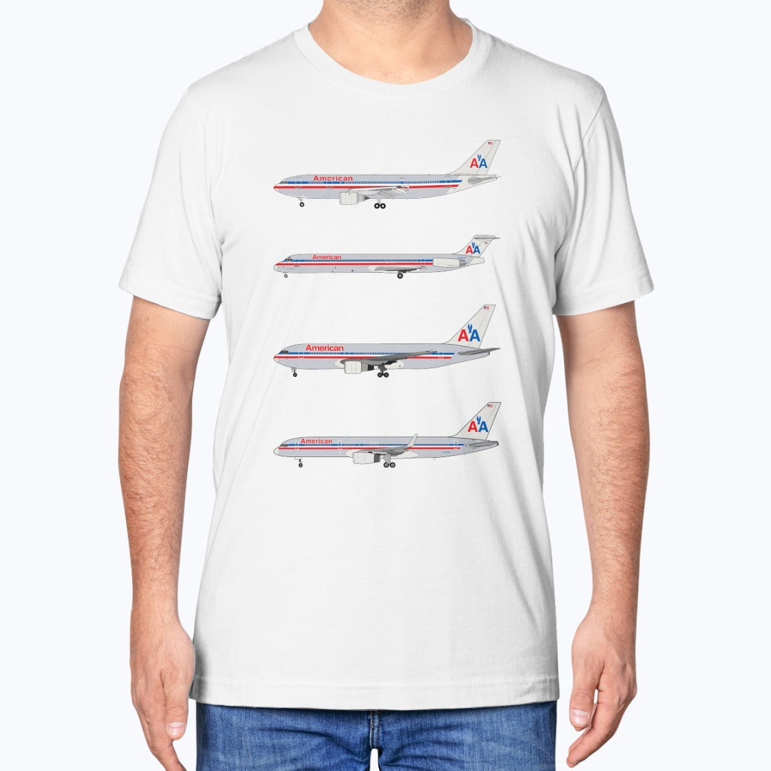 American Airlines A300, MD-80, B767, B757 Unisex T-Shirt - White - Model