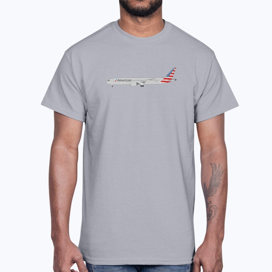 American Airlines B787 Unisex T-Shirt - Sport Grey - Model