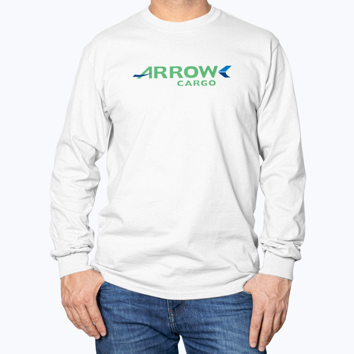 Arrow Cargo Unisex Long Sleeve T-Shirt - White - Model