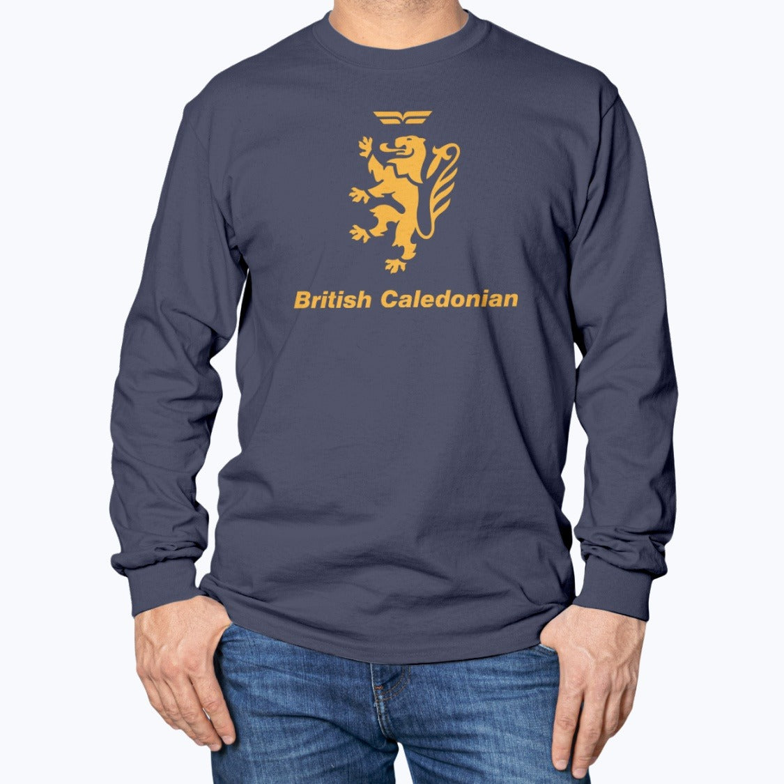 BCal British Caledonian Unisex Long Sleeve T-Shirt - Navy - Model