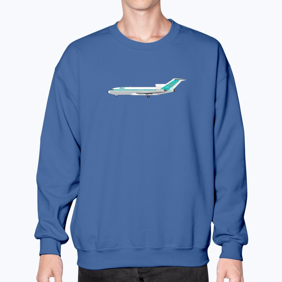 BWIA West Indies Airways B727 Unisex Sweatshirt - Royal Blue - Model