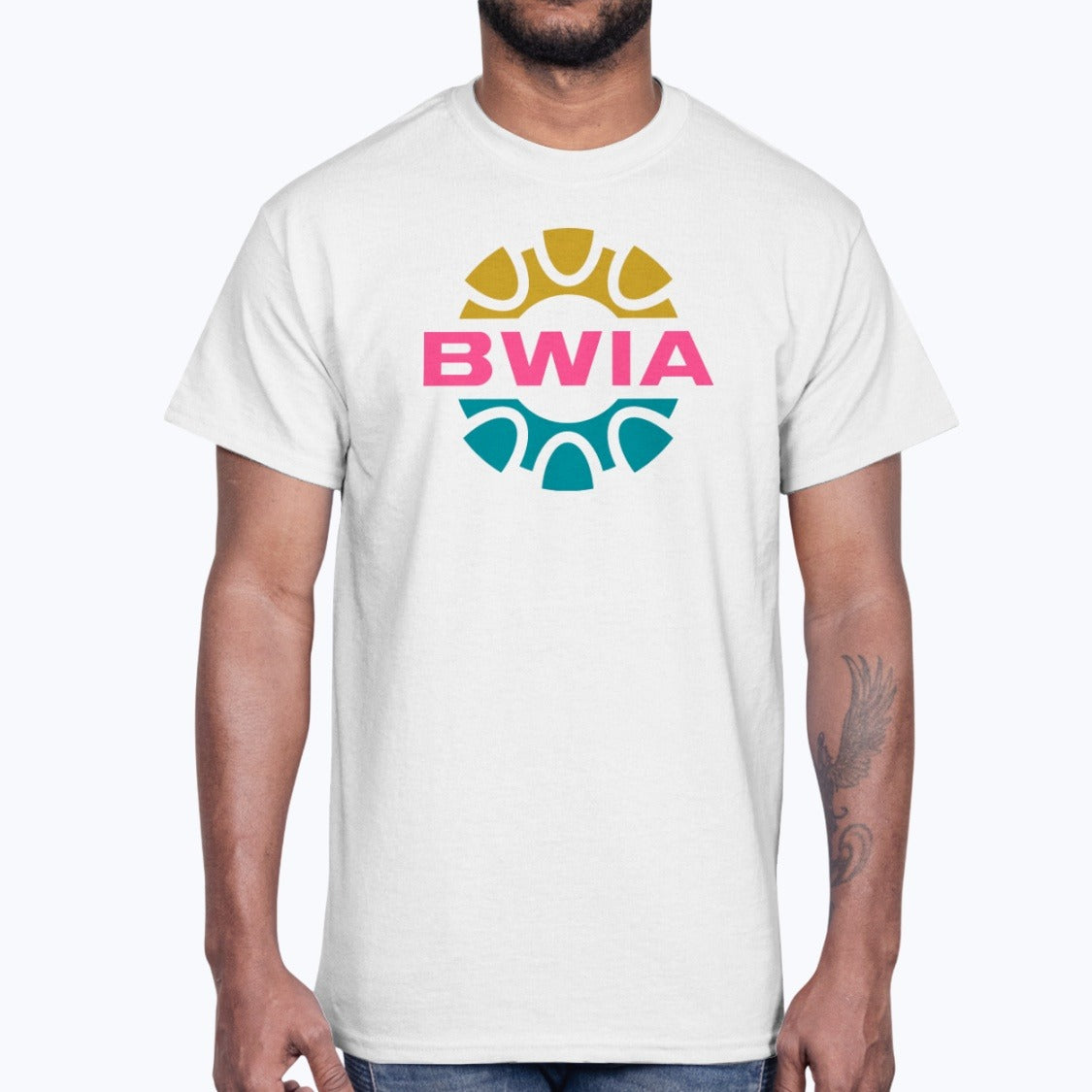 BWIA West Indies Airways Unisex T-Shirt - White - Model