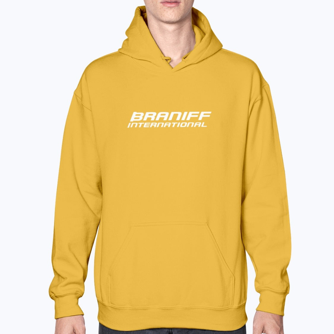 Braniff International Unisex Hoodie - Gold - Model