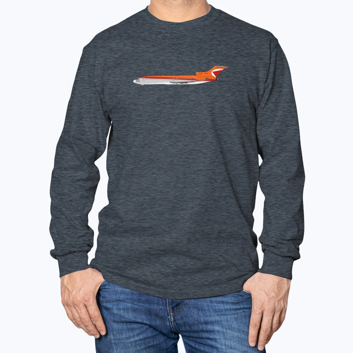 CP Air B727 Unisex Long Sleeve T-Shirt - Dark Heather - Model