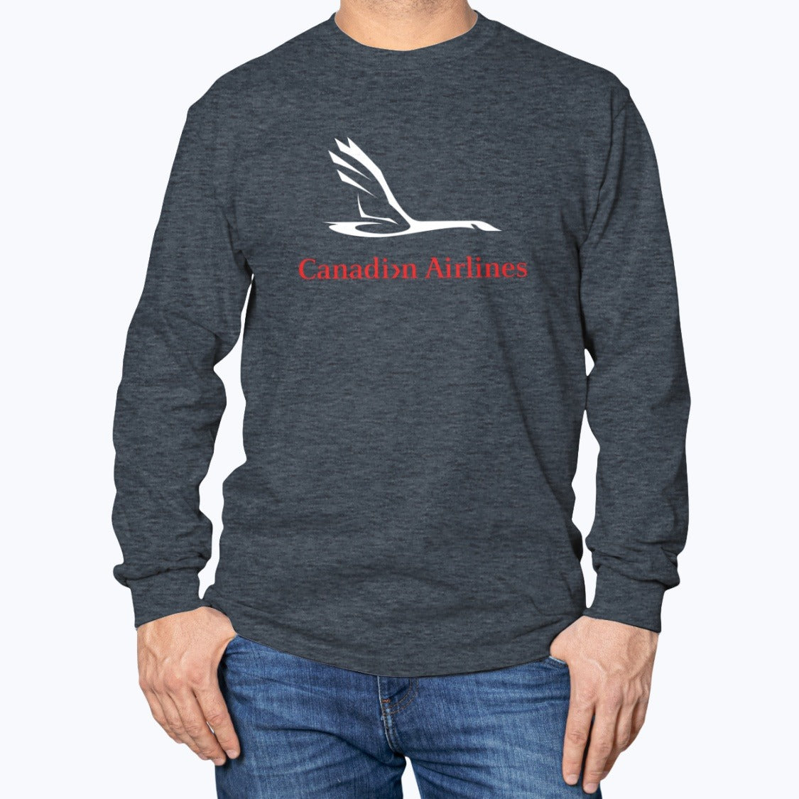 Canadian Airlines Unisex Long Sleeve T-Shirt - Dark Heather - Model