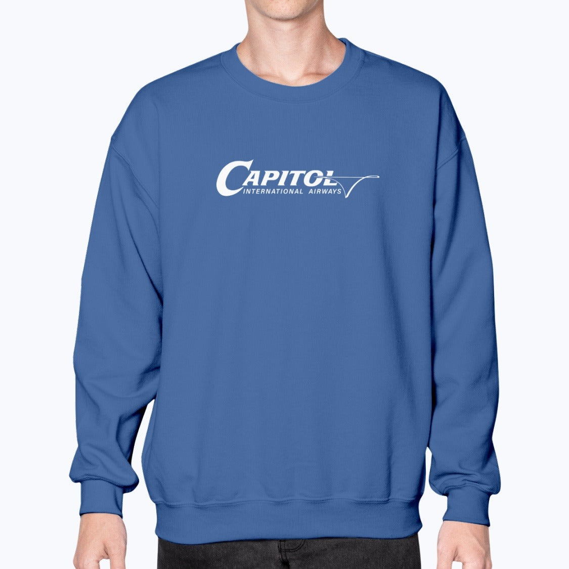 Capitol International Airways Unisex Sweatshirt - Royal Blue - Model