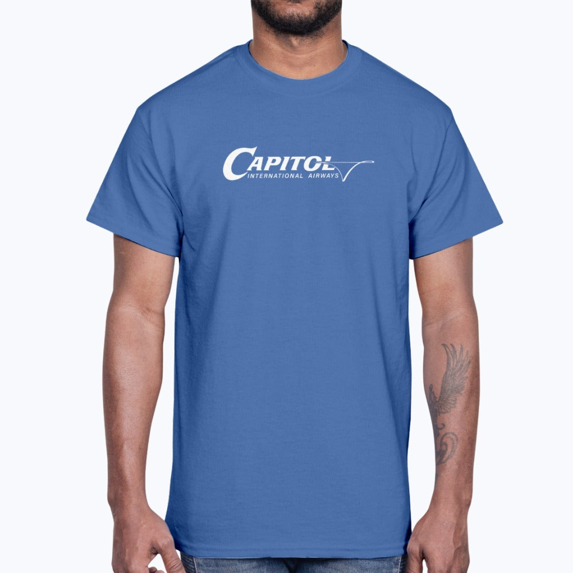 Capitol International Airways Unisex T-Shirt - Royal Blue - Model