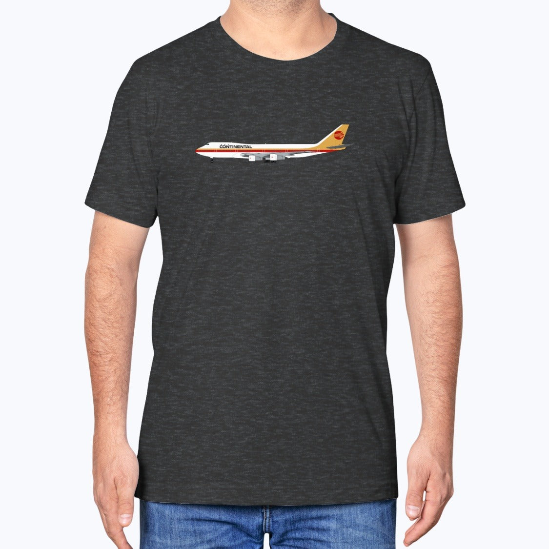 Continental Airlines B747-100 Unisex T-Shirt - Dark Grey Heather - Model