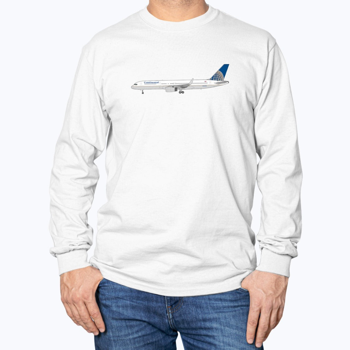 Continental Airlines B757-200 Unisex Long Sleeve T-Shirt - White - Model