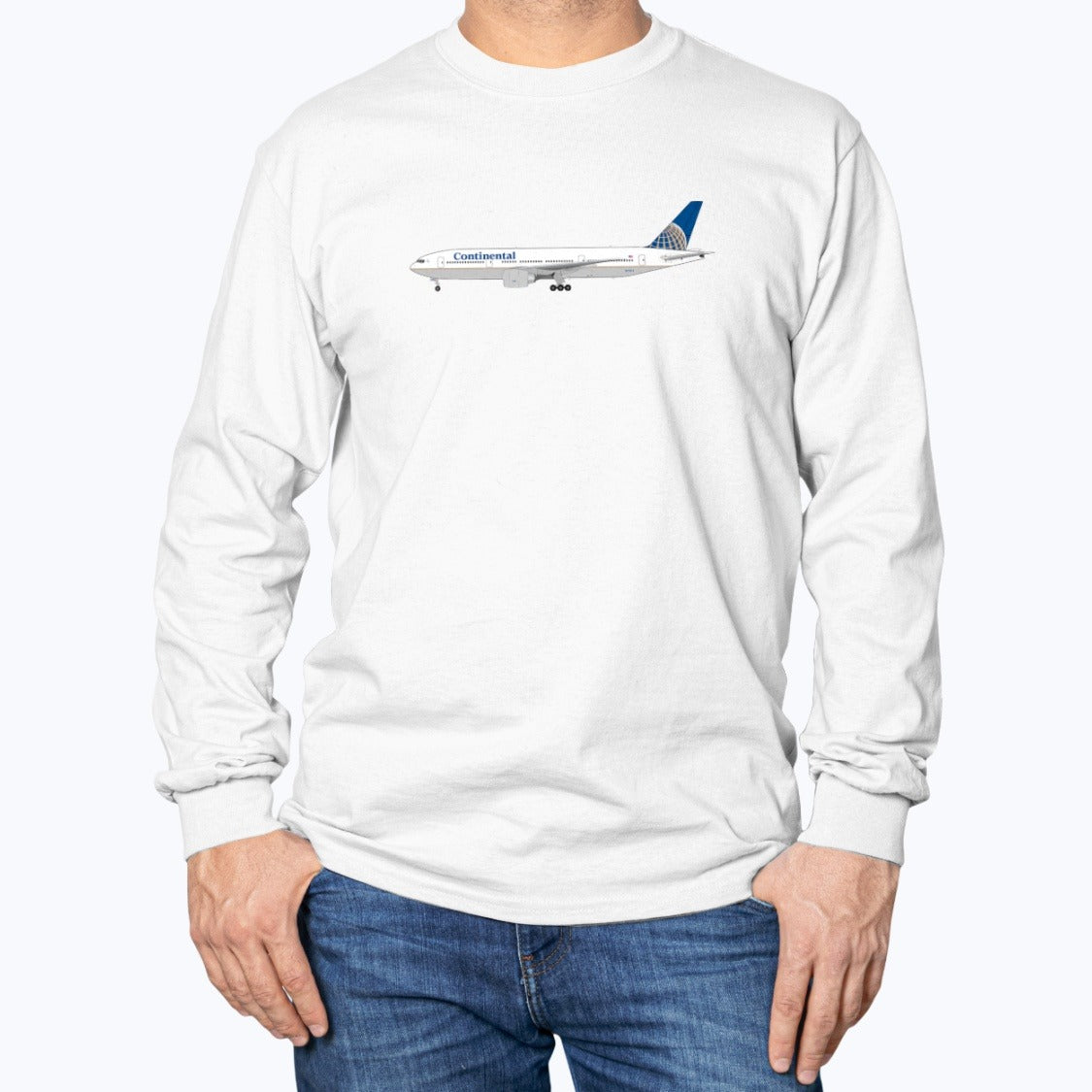 Continental Airlines Boeing B777-200ER Unisex Long Sleeve T-Shirt - White - Model
