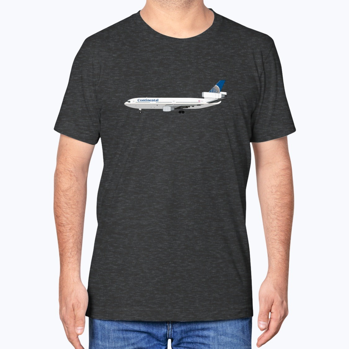 Continental Airlines McDonnell Douglas DC-10 Unisex T-Shirt - Dark Grey Heather - Model