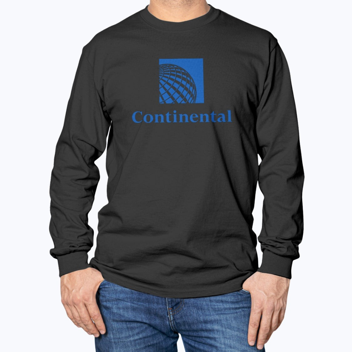 Continental Airlines Unisex Long Sleeve T-Shirt - Black - Model