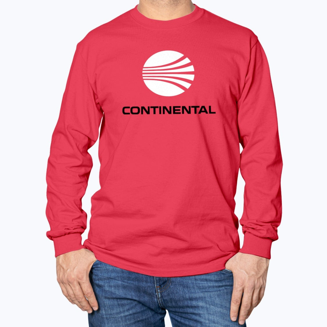 Continental Airlines Unisex Long Sleeve T-Shirt - Red - Model