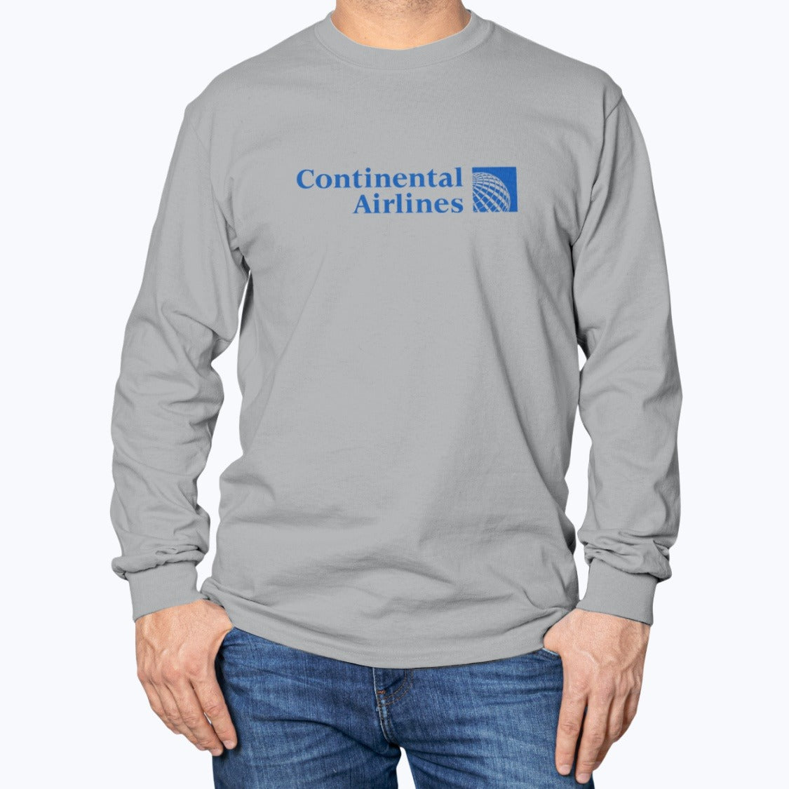 Continental Airlines Unisex Long Sleeve T-Shirt - Sport Grey - Model