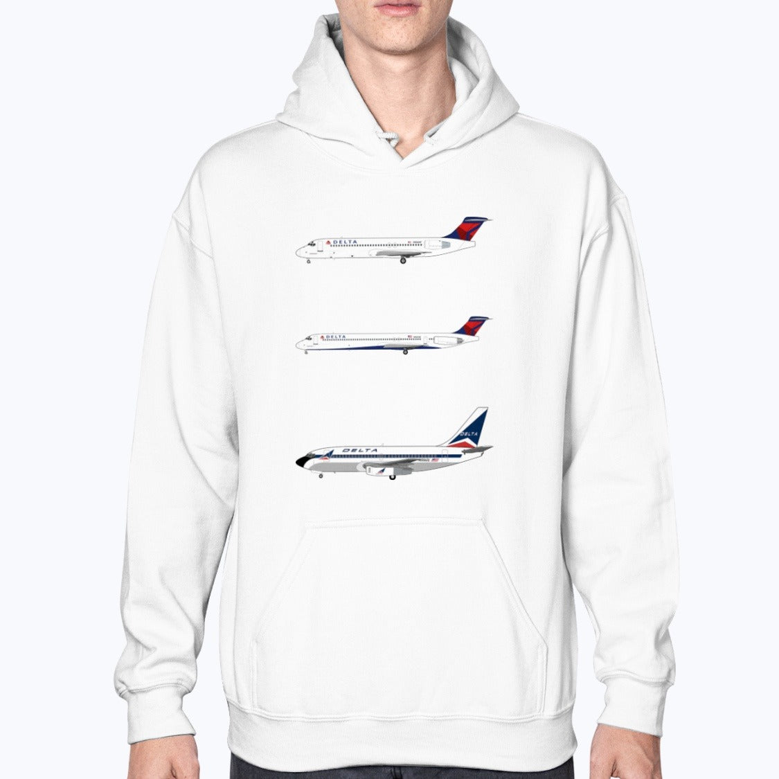 Delta Air Lines B737-200, MD-88, B717 Unisex Hoodie - White - Model