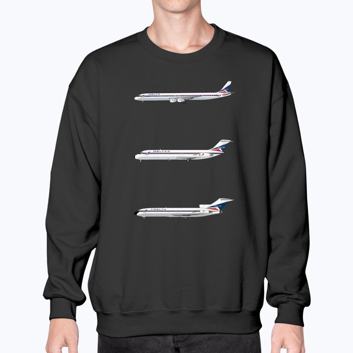 Delta Air Lines DC-8-71, DC-9-32, B727 Unisex Sweatshirt - Black - Model