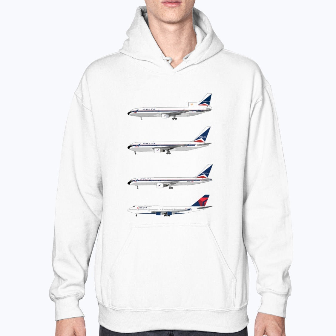 Delta Air Lines L-1011, B767, B757, B747-400 Unisex Hoodie - White - Model