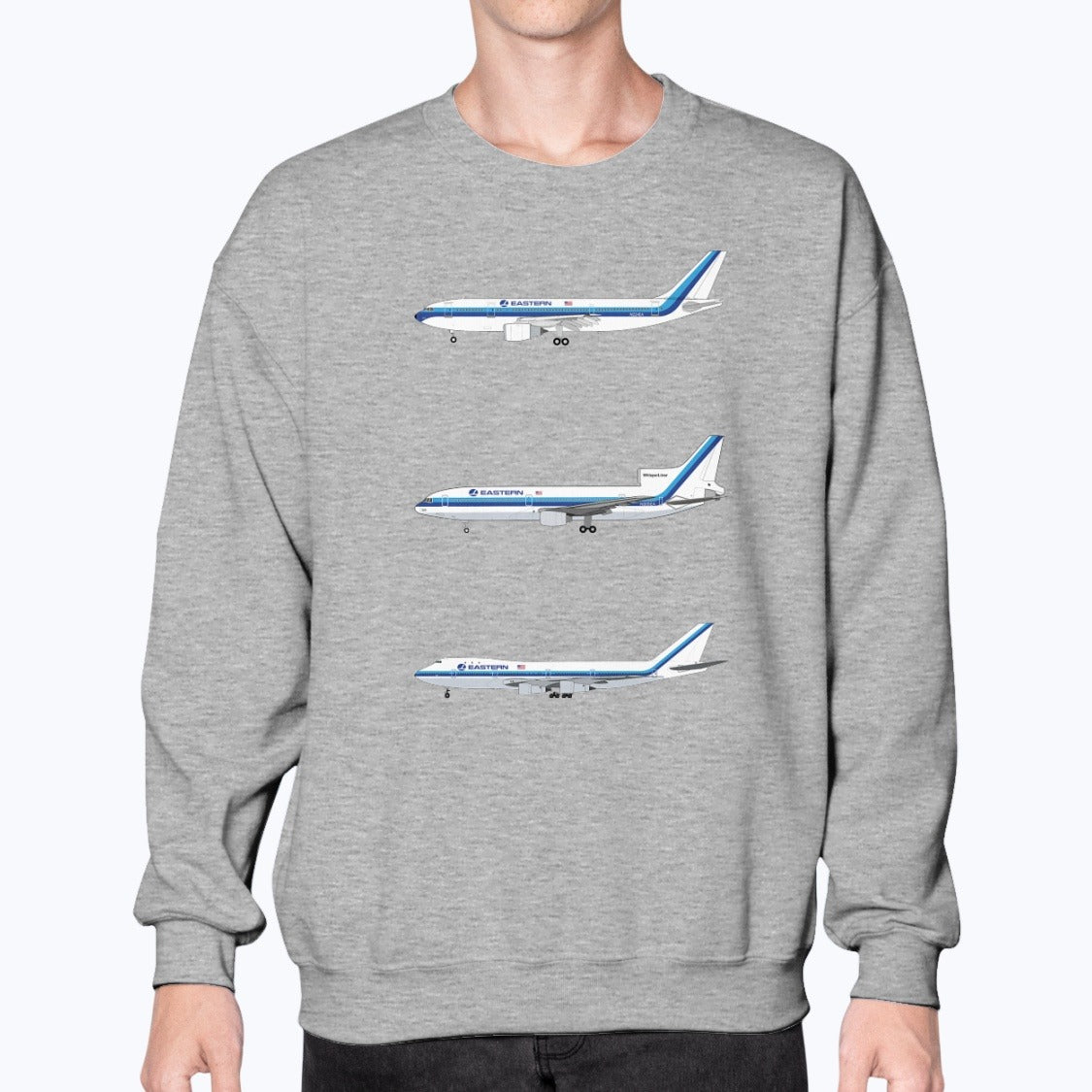 Eastern Air Lines A300, L-1011, B747-100 Unisex Sweatshirt - Sport Grey - Model