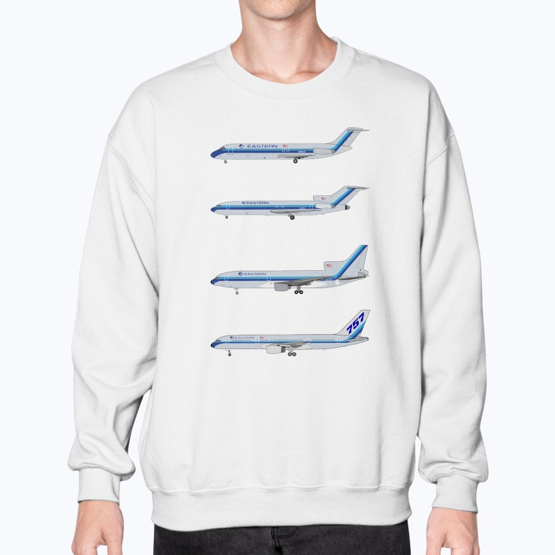 Eastern Air Lines DC-9, B727, L-1011, B757-200 Unisex Sweatshirt - White - Model