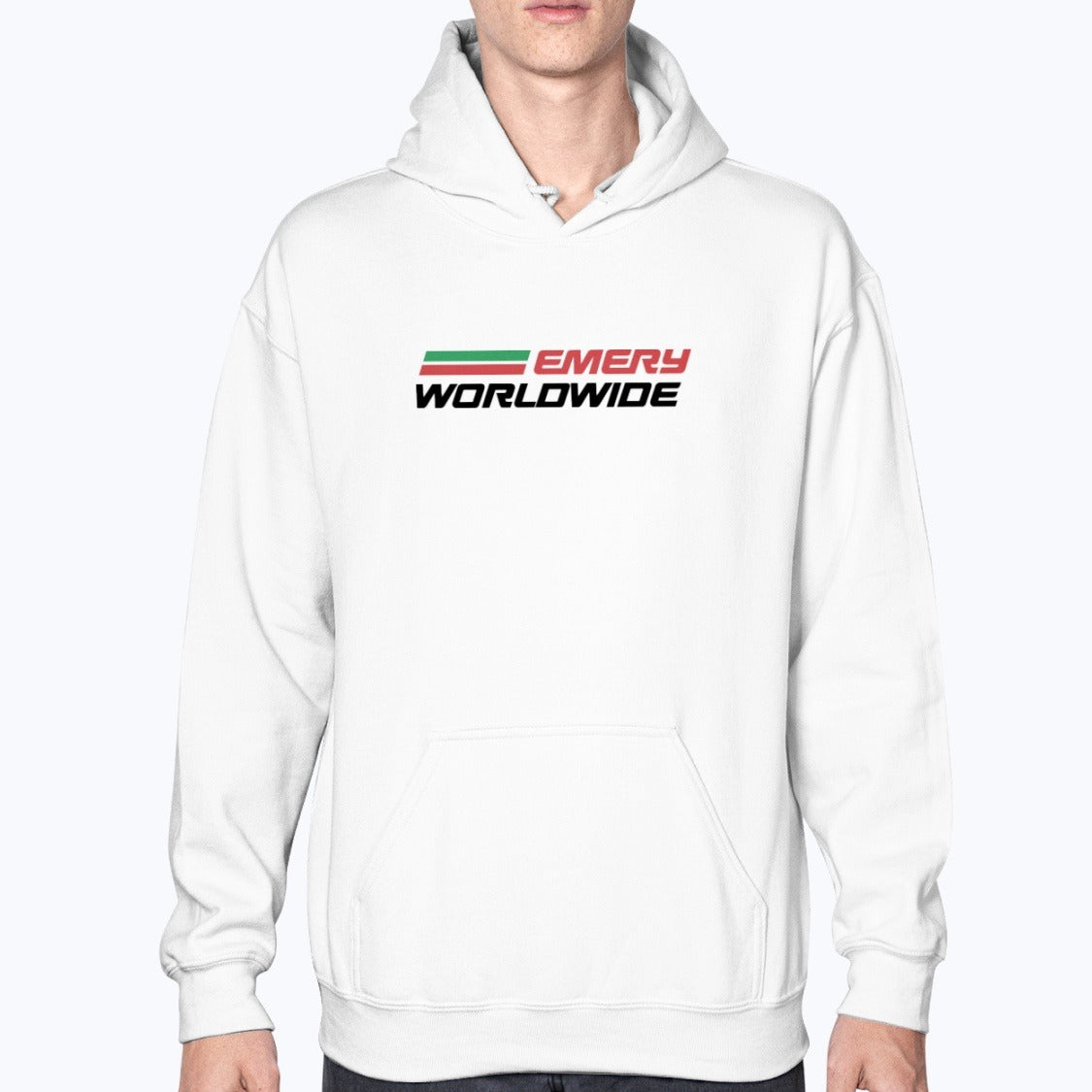 Emery Worldwide Unisex Hoodie - White - Model
