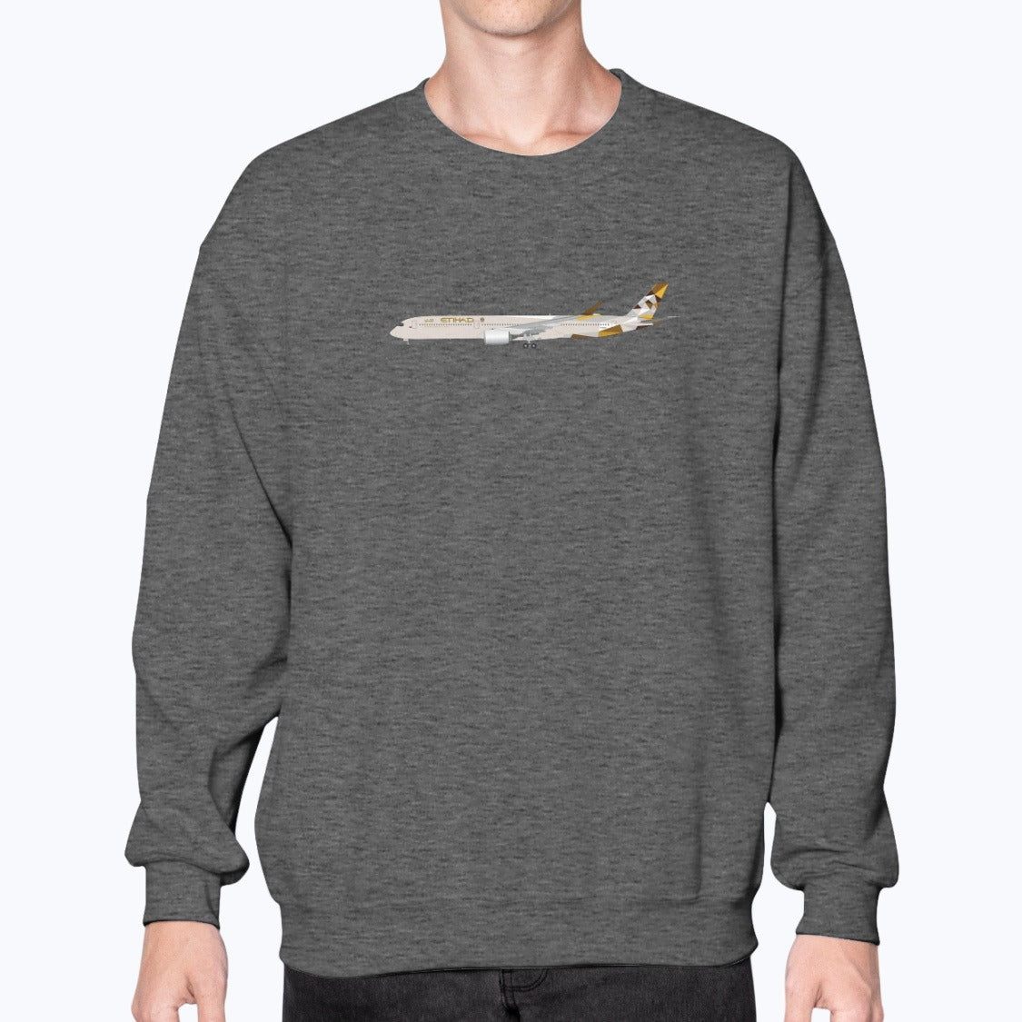 Etihad A350 Unisex Sweatshirt - Dark Heather - Model
