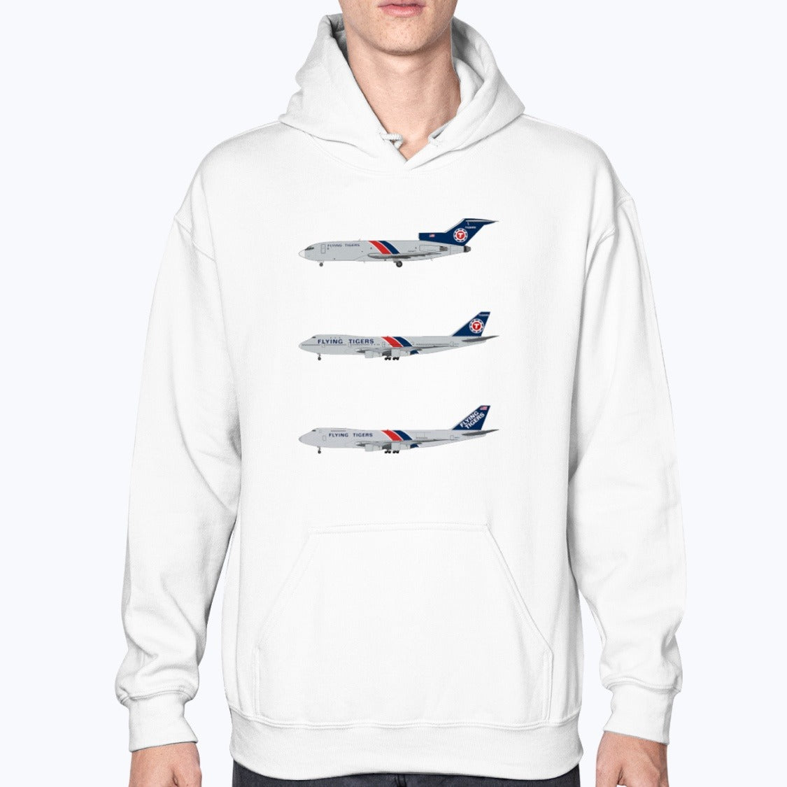Flying Tigers B727, B747-100, B747-200 Unisex Hoodie - White - Model