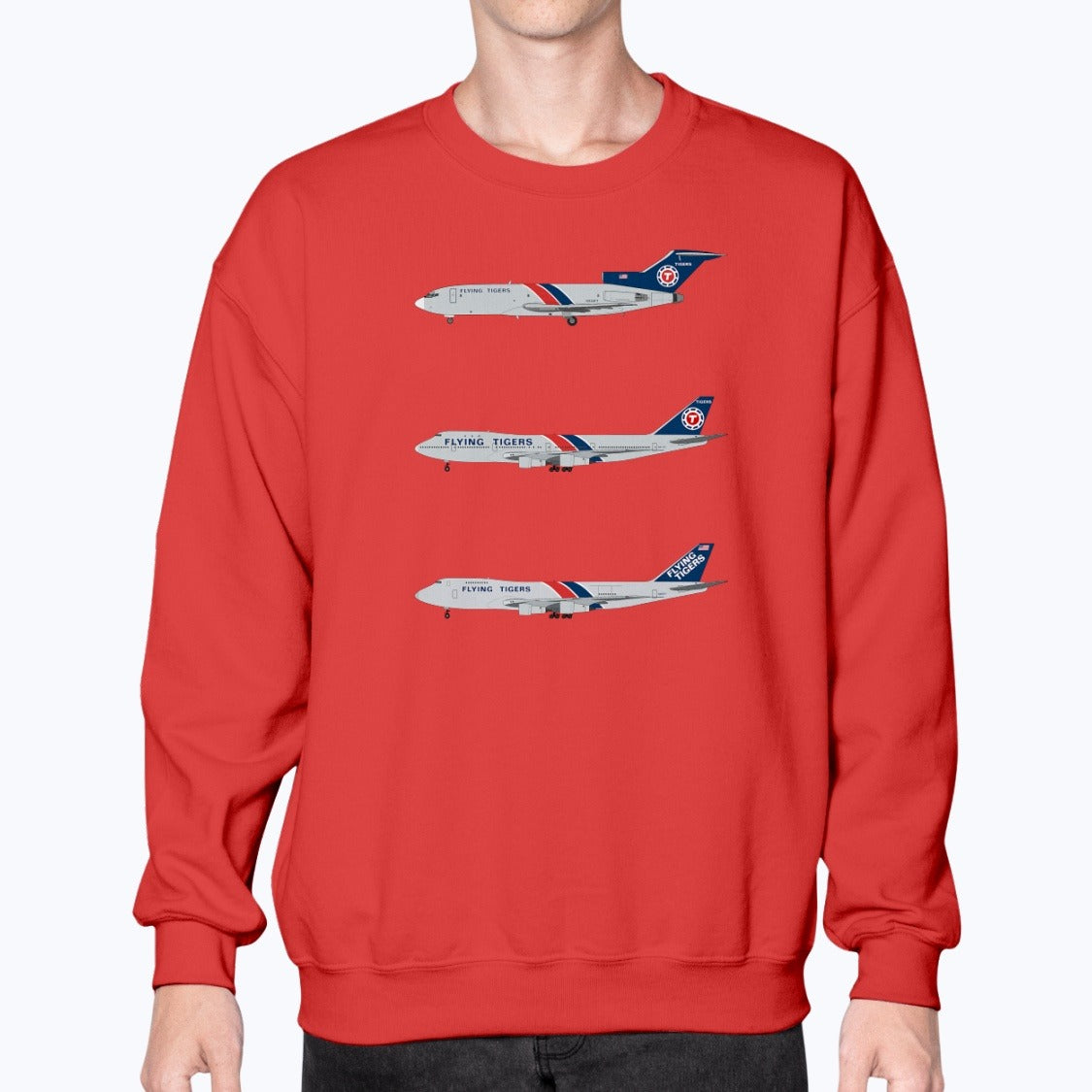Flying Tigers B727, B747-100, B747-200 Unisex Sweatshirt - Red - Model