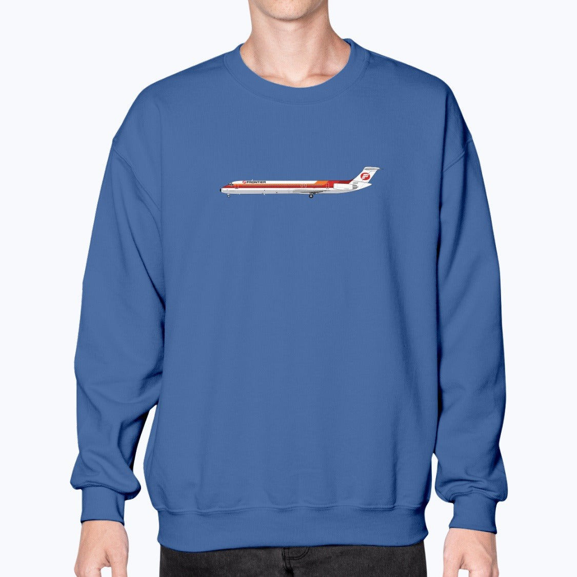 Frontier Airlines MD-82 Unisex Sweatshirt - Royal Blue - Model
