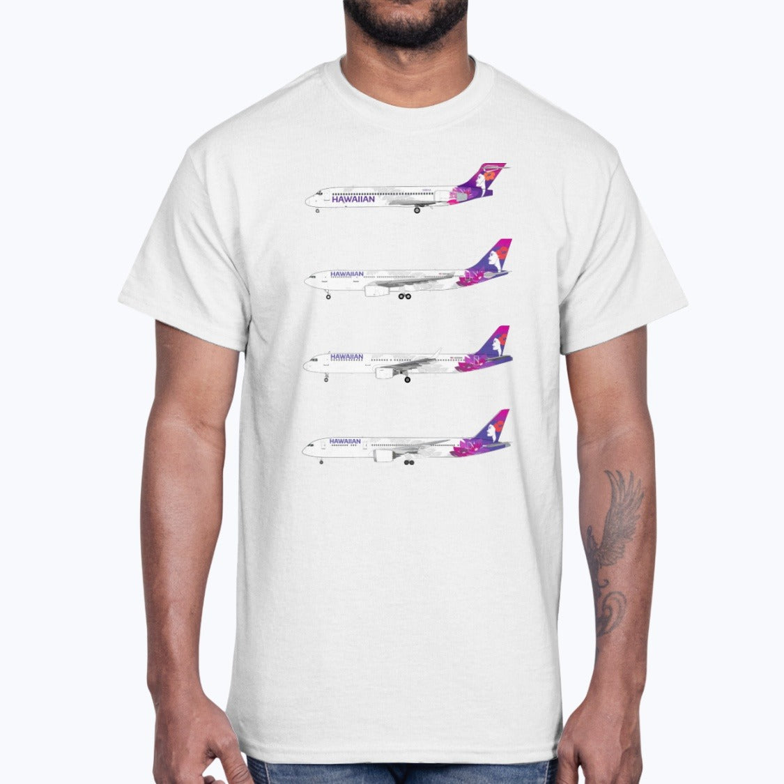 Hawaiian Airlines B717, A330-200, A321, B787-9 Unisex T-Shirt - White - Model
