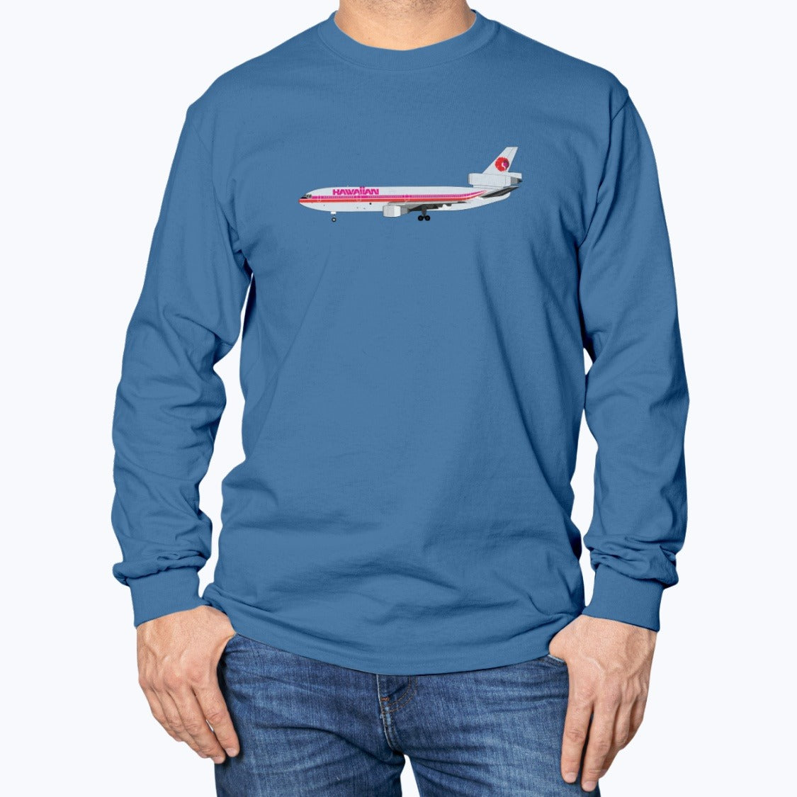 Hawaiian Airlines DC-10 Unisex Long Sleeve T-Shirt - Royal Blue - Model