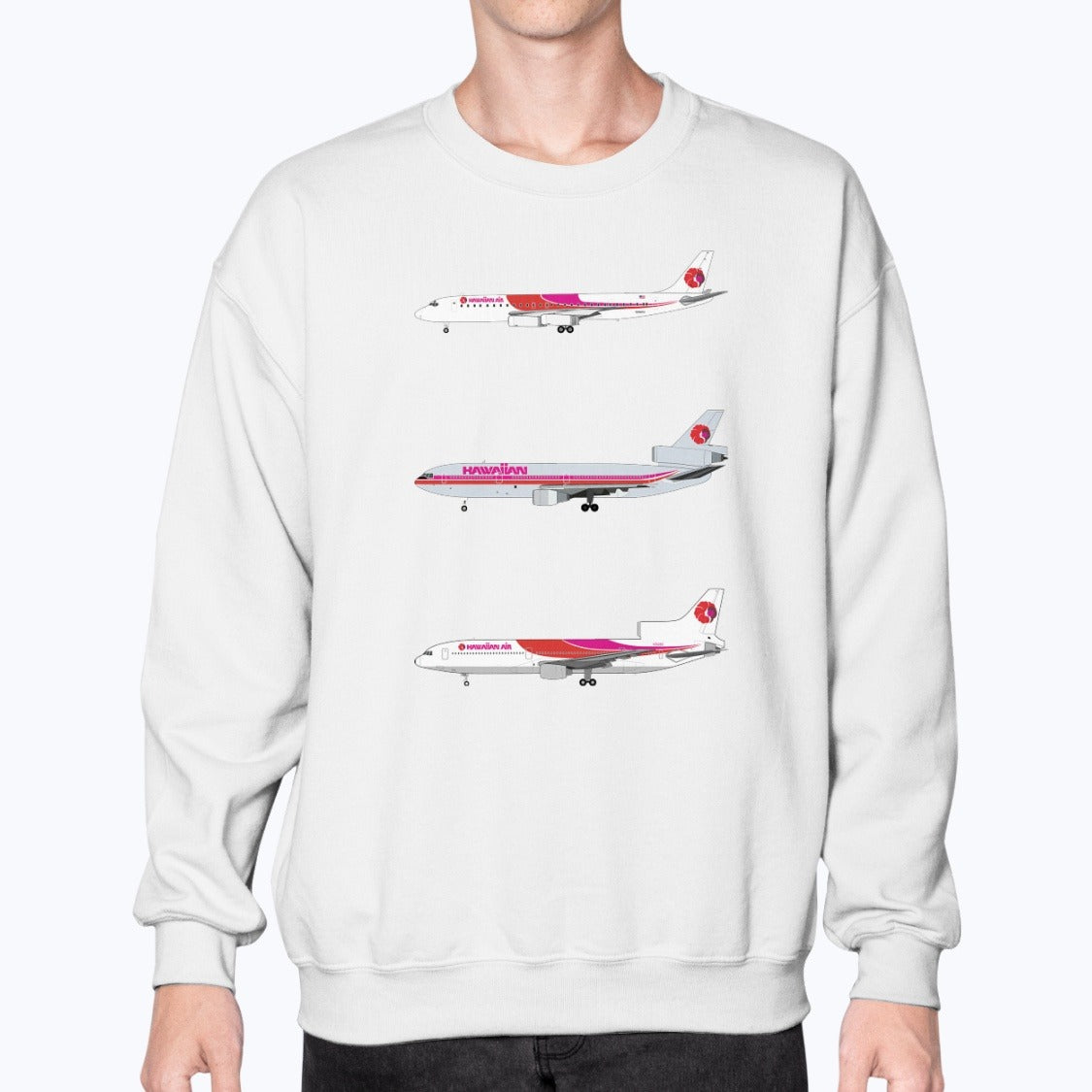 Hawaiian Airlines DC-8-62, DC-10, L-1011 Unisex Sweatshirt - White - Model