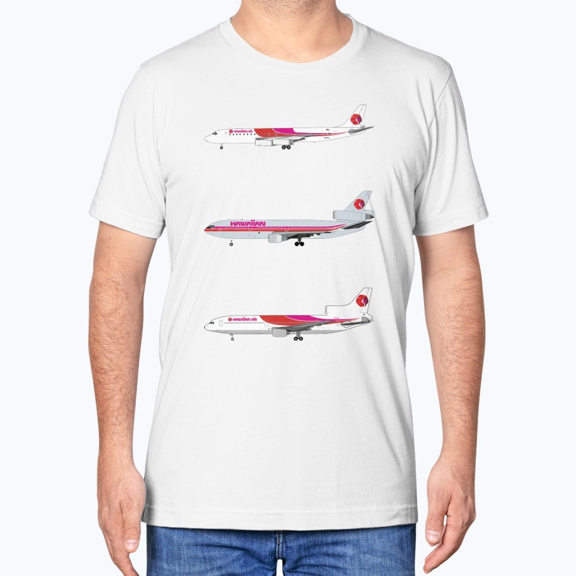 Hawaiian Airlines DC-8-62, DC-10, L-1011 Unisex T-Shirt - White - Model