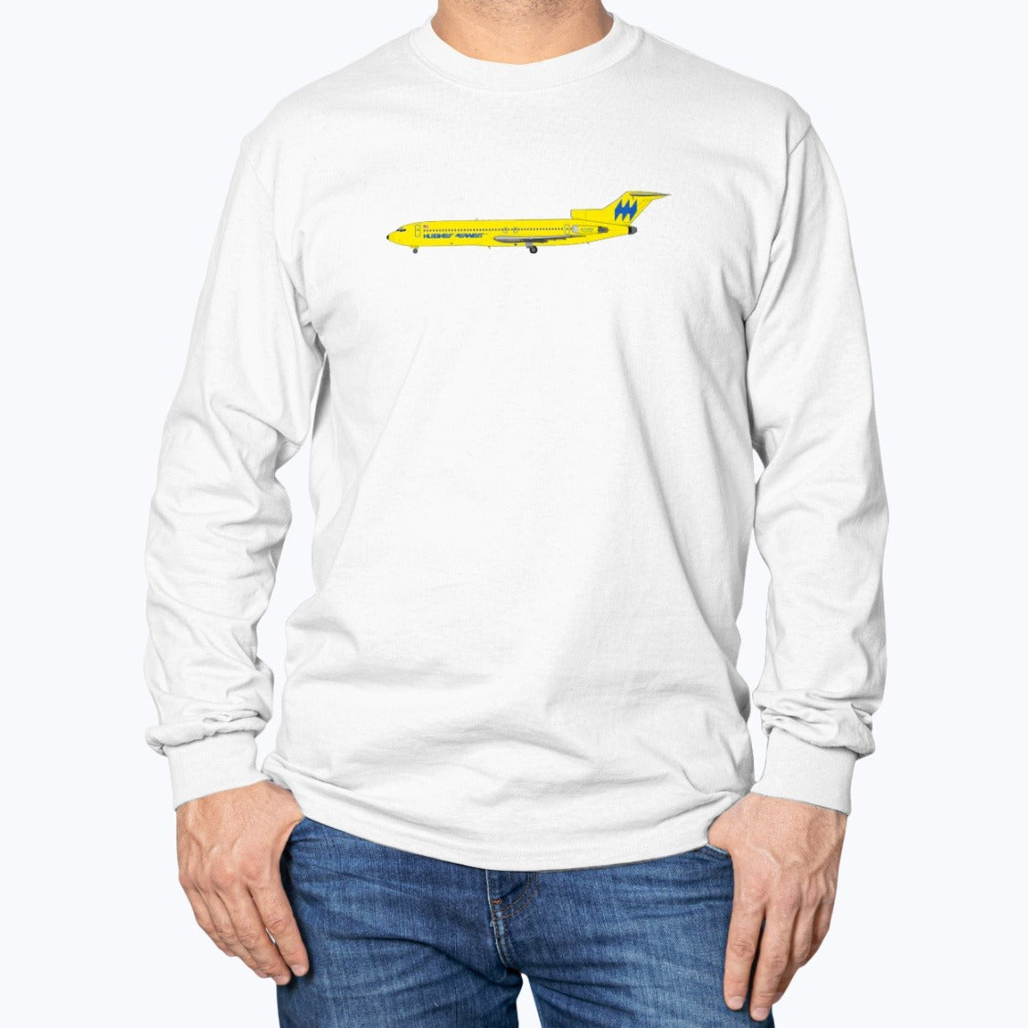 Hughes Airwest B727 Unisex Long Sleeve T-Shirt - White - Model